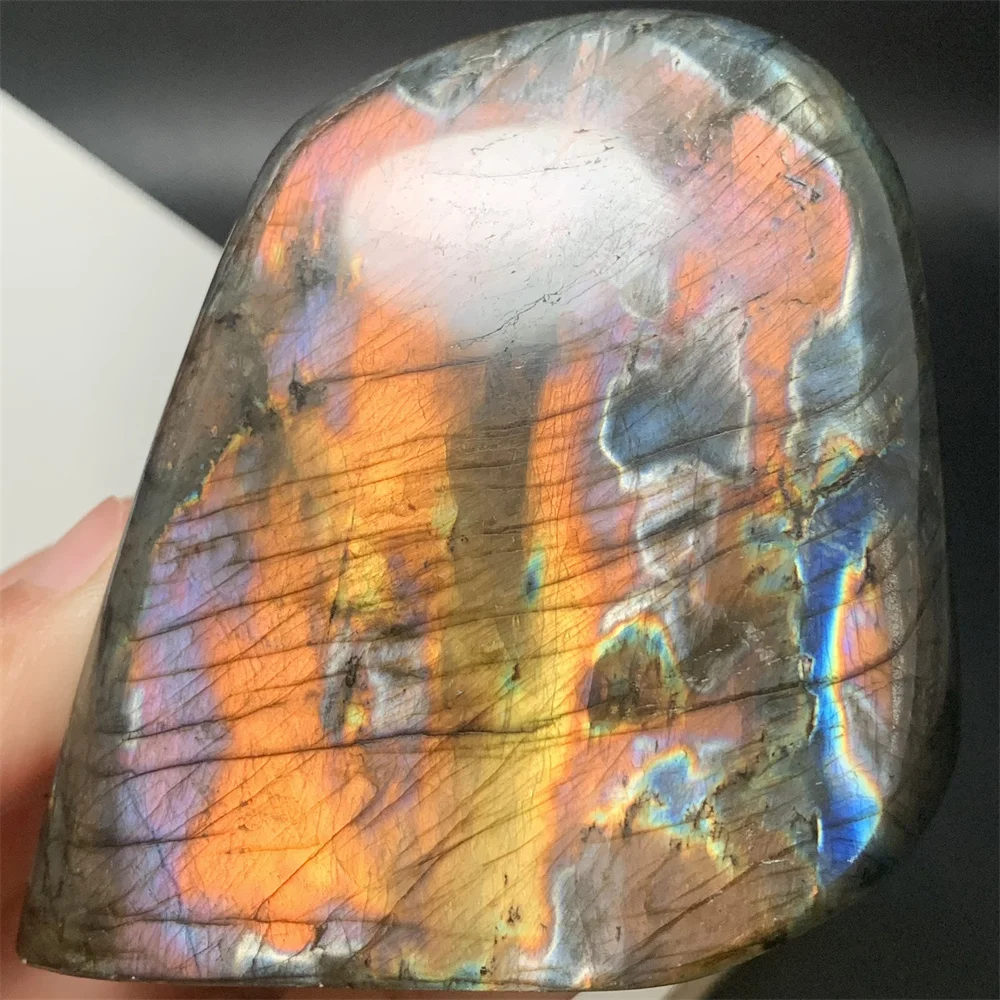 Black Body Natural Colorful Purple Orange Light Labradorite Blocks Standing Blue Yellow Light Labradorite Ornaments Heal Beads