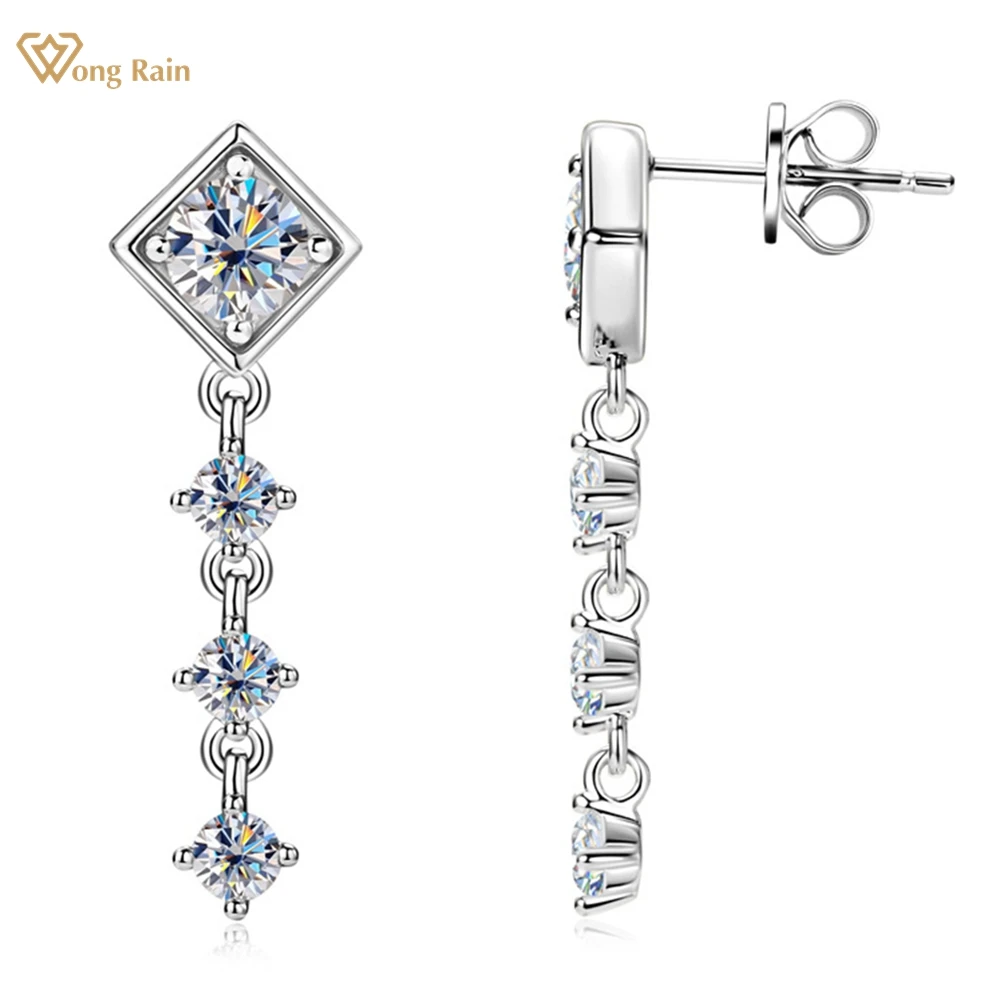 

Wong Rain 18K Gold Plated 925 Sterling Silver Round Cut VVS1 3EX D Color Real Moissanite Diamonds Drop Dangle Earrings Jewelry