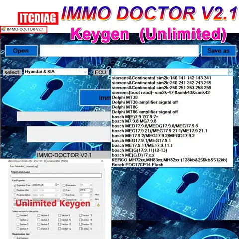 2023 IMMO DOCTOR V2.1 무제한 키젠 멀티 브랜드 Immo Off 소프트웨어 ECU 칩 튜닝, sim2k MT38 ME 17.9.2 MED17.9.8