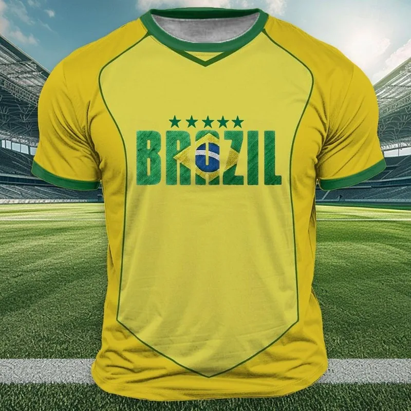 Brazil Flag Print T Shirt for Men Outdoor Sports Short Sleeve T-Shirts Casual Round Neck Loose Tops Summer Trend Men's Clothing