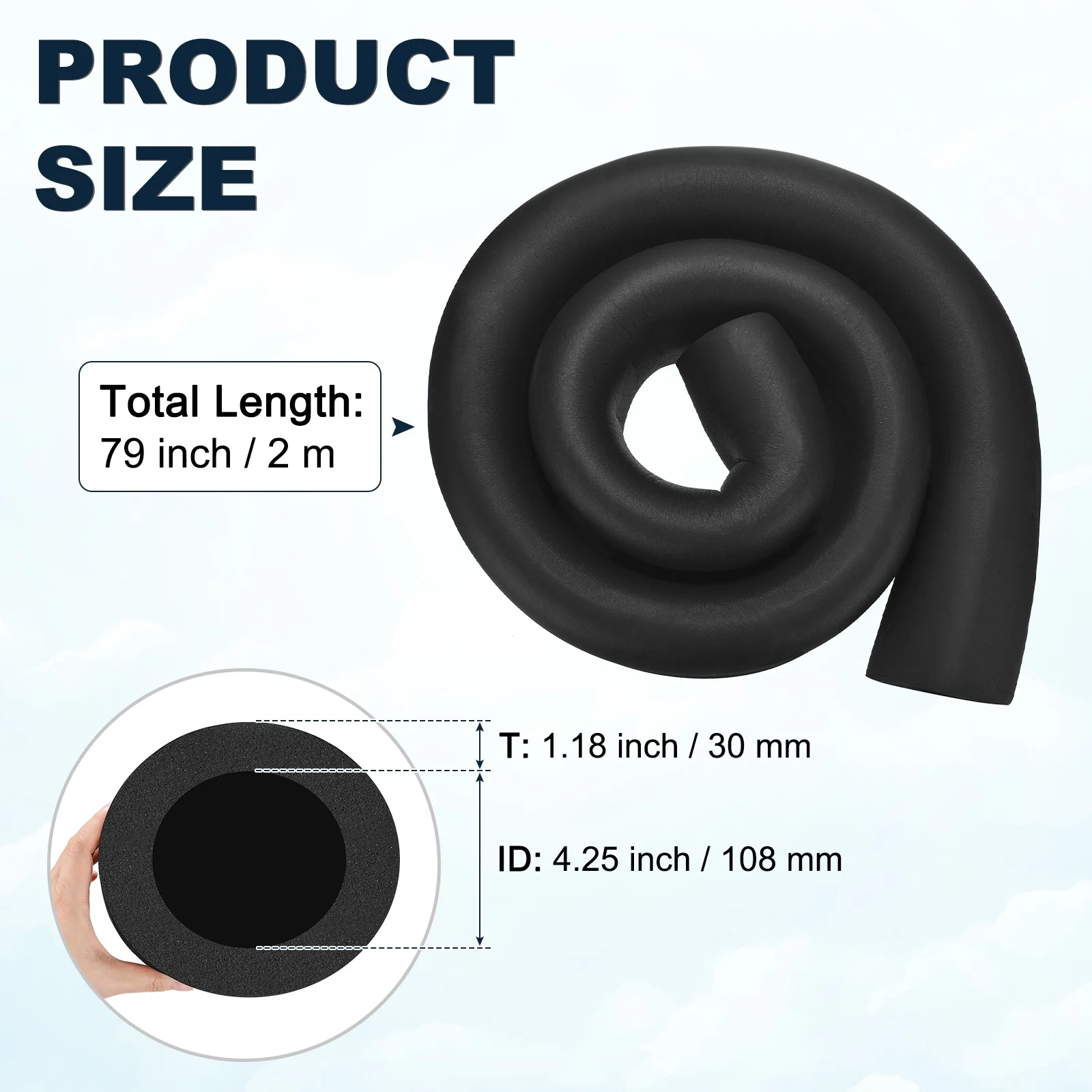 1Pcs 2M Black Pipe Insulation Foam Tube 28-108mm ID 20/30mm Thick Pipe Cover Wrap Roll for for Handle Grip HVAC Air Conditioner