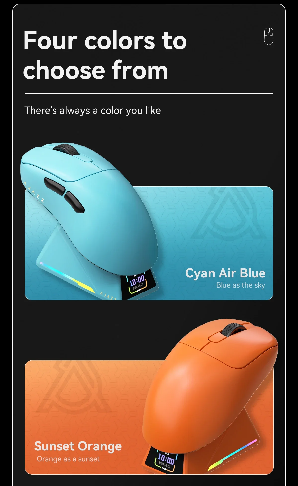 AJAZZ AJ179 APEX Gaming Mouse Wireless Mouse PAW3950 42000DPI 8KHz RGB Magnetic Charging Base Ergonomic Right Handed Lightweight