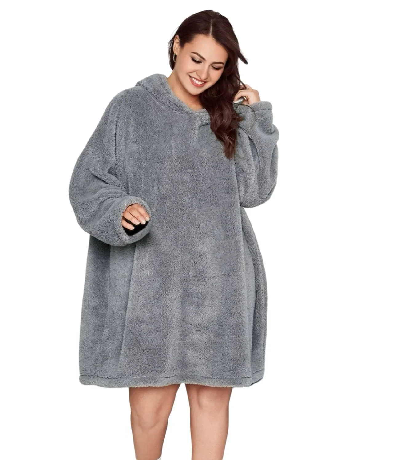 

Womens Long Sleeve Plus Size Comfy Fleece Hoodie Dress Soft And Warm Winter Pullover Nightgowns Sherpa Hoodie Blanket 6XL 7XL