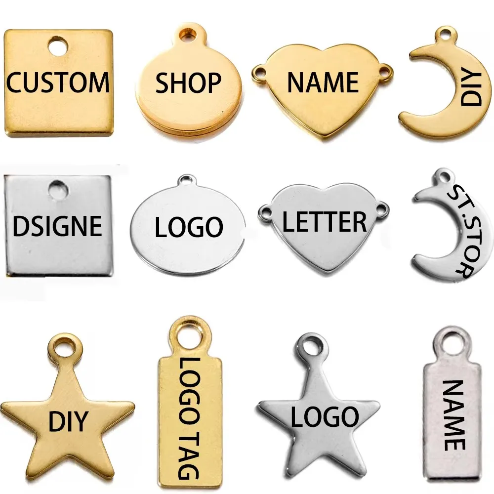 100 sztuk/partia dostosowane niestandardowe grawerowanie laserowe nazwa LOGO spersonalizowany naszyjnik ze stali nierdzewnej puste tagi Charms biżuteria hurtowych