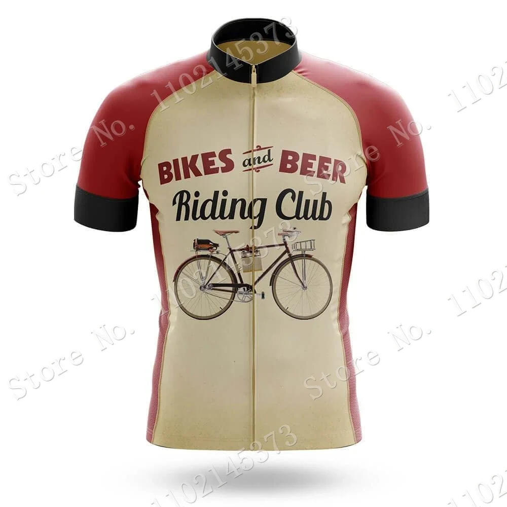 Retro Beer Cycling Jersey 2024 Set Red Blue Riding Club Vintage Clothing Summer Road Bike Shirts Suit Bicycle Bib Shorts MTB