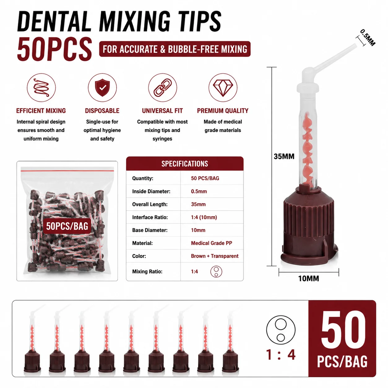 50/100 Stück Dental-Mischspitzen Einweg-Mixer 1:1 Gelbe Mischspitzen Einweg-Zahnmedizin-Mischspülungen Mischrohr