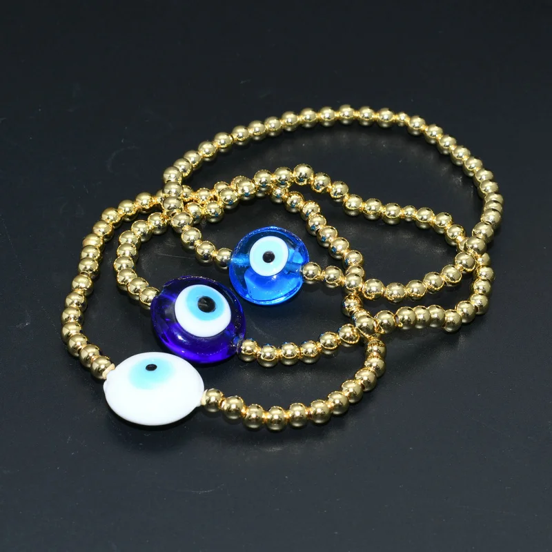 10pcs Lovely Women Cheap Jewelry Gold Plated Brass Beads Blue White Turkish Evil Eyes Ceramic Bracelets For Women