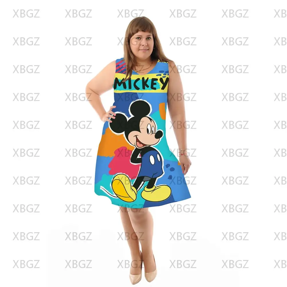 Elegant Dresses for Chubby Women Minnie Mouse Plus Size 4xl 5xl 6xl Fashion Disney Boho Summer Woman 2022 Sleeveless Chic Dress