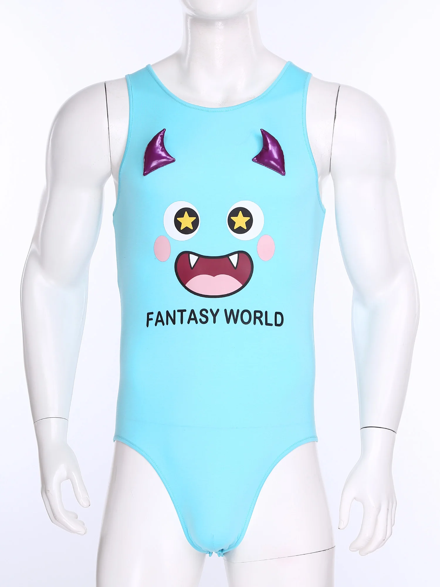 

Men Naughty Funny Cute Print Pajamas Bodysuits Sleeveless Buttoned Crotch Nightwear for Sleeping Lounging Home Daily Outfits