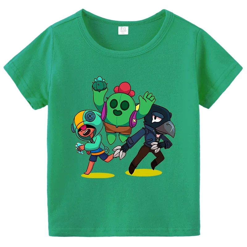 Anime Game Baby Clothes Leon Spike Crow Children T Shirt Green Short Sleeve Tee Cartoon Boy Girl Tops Game Figure Summer T-Shirt