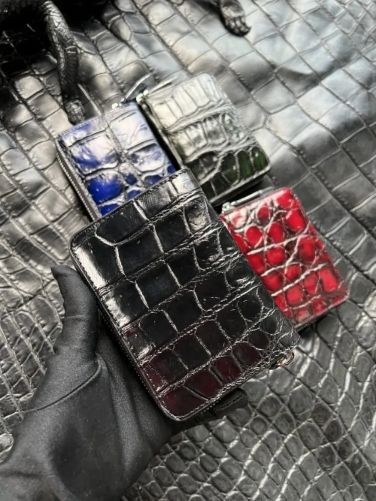 Fashion Design Male Women Zipper Crocodile Genuine Leather Mixed Color Wallet Short Purse Card Holder Casual Mens Lady Wallets