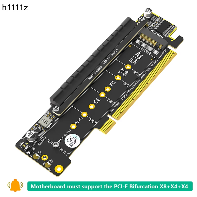 

PCI Express X16 to Dual M2 NVME M Key + PCIE X16(X8 Signal) Slot Riser Card Board Motherboard Support PCI-E Bifurcation Function