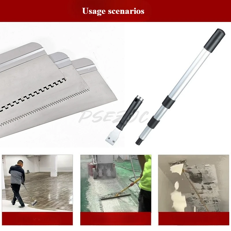 Standing Push Blade with Interchangeable Head and Adjustable Telescopic Rod Floor Scraper Cement Self Leveling Scraper