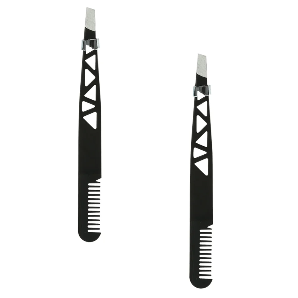 2Pcs Dual-Use Eyebrow Tweezer Eyebrow Trimmer Eyebrow Shaping Tool Makeup Accessories Black