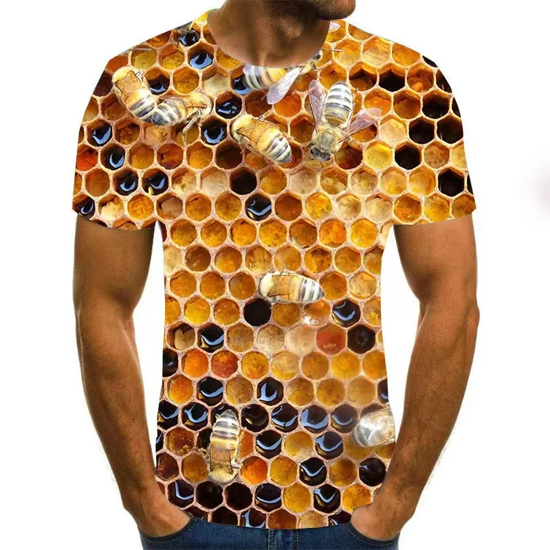 Summer Harajuku 3D Print Bees Honeybee T Shirt Animal Apoidea Graphic T-shirts Men Funny Streetwear Short Sleeves Mens Clothing
