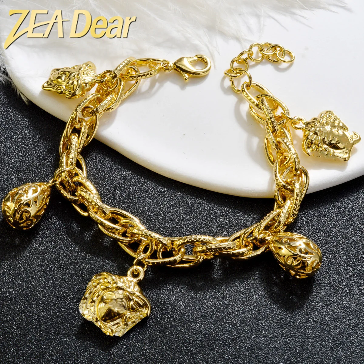ZEADear Jewelry Dubai Gold Color Link Chain Bracelets Hip Hop Charms Bracelet For Women Wedding Party Gifts Daily Wear