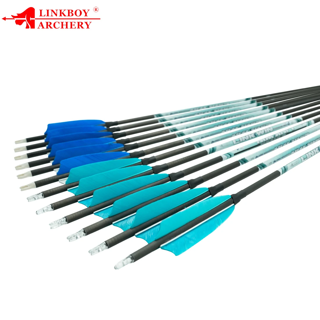 

Linkboy Archery Pure Carbon Arrows ID6.2MM Straightness+/-0.001 SPine600 5inch Turkey Feather 100gr Tips Bow Hunting