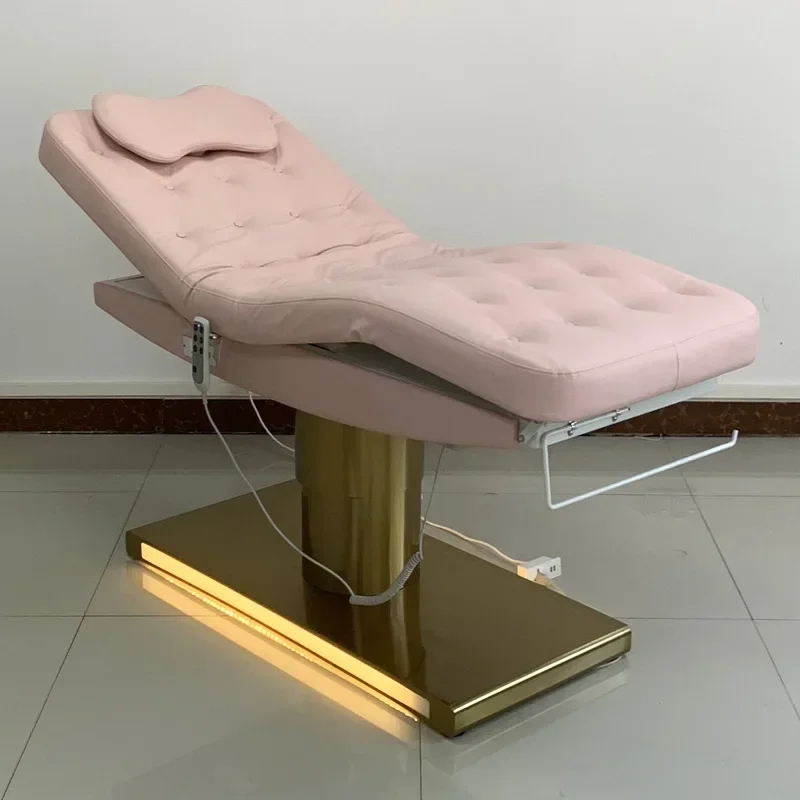 Pink Tufted Leather Gold Salon Spa Bed Beauty Equipment 3 Motors Electric Cosmetic Table MassageWith Led Lighting