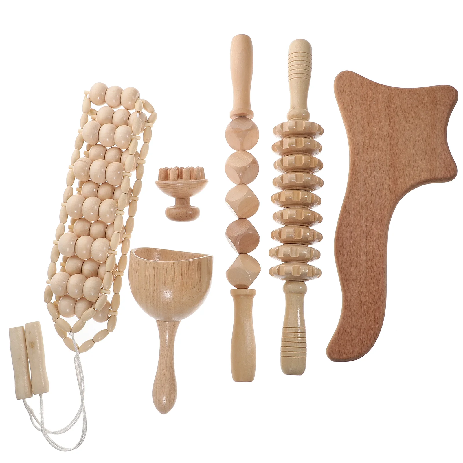 6 Pcs Massage Tools Body Relaxing Roller Stick Wood Scratch-free Sculpting Wooden Massager Board