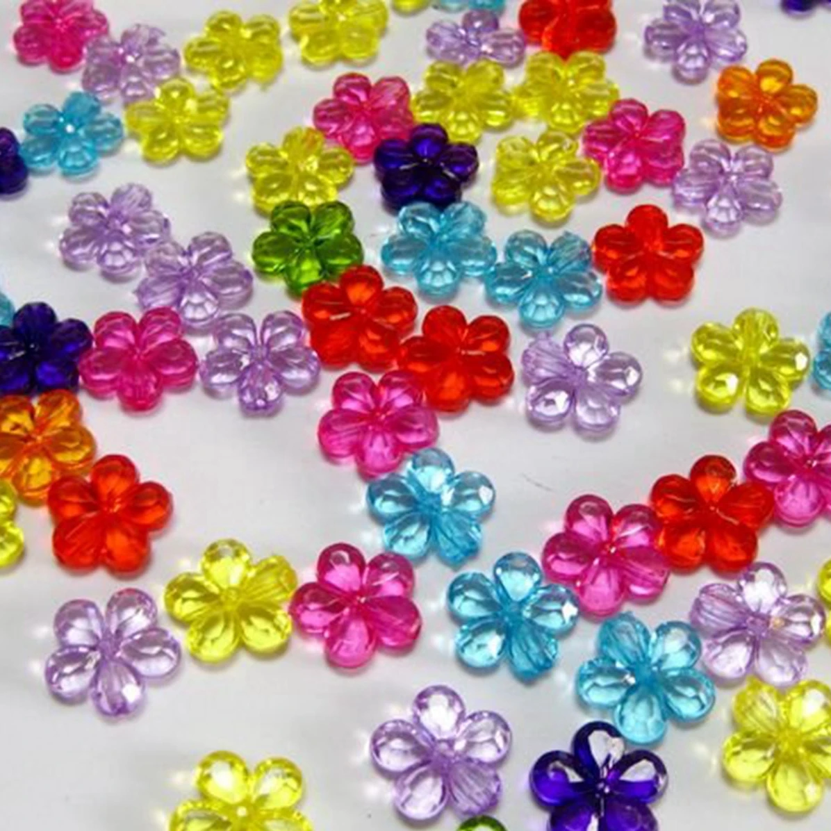 50 Mixed Colour Transparent Acrylic Faceted Flower Charm Beads 20mm