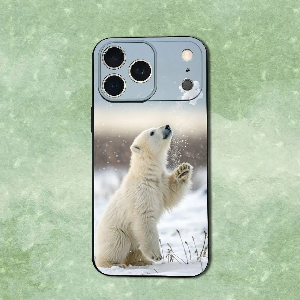 Funda de teléfono con diseño de oso Polar para iPhone 14,13,17,12,11,16,15,Plus,Pro Max,XS,X,XR,SE,Mini,funda negra de silicona suave