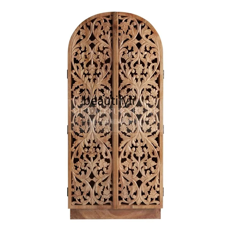 Hollow carved solid wood wardrobe, French retro side cabinets, lockers South East Asia antique bedroom