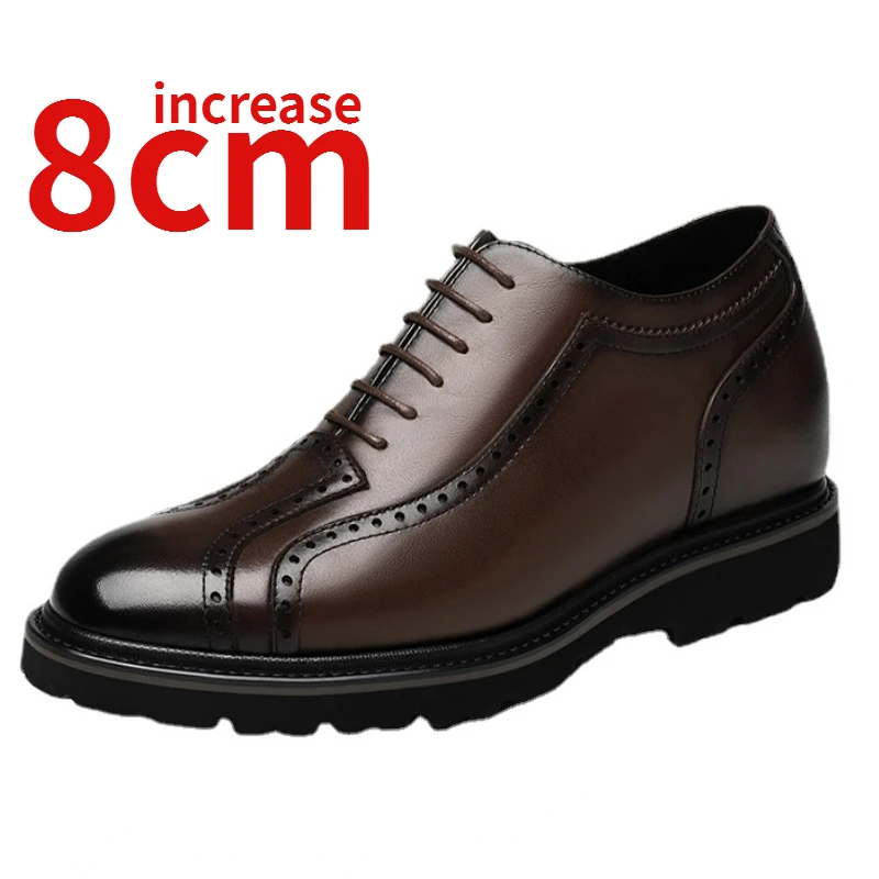 

Invisible Inner Heightening Shoes for Men's Increased 8cm Genuine Leather Block Dress Derby Shoe British Elevated Wedding Shoes