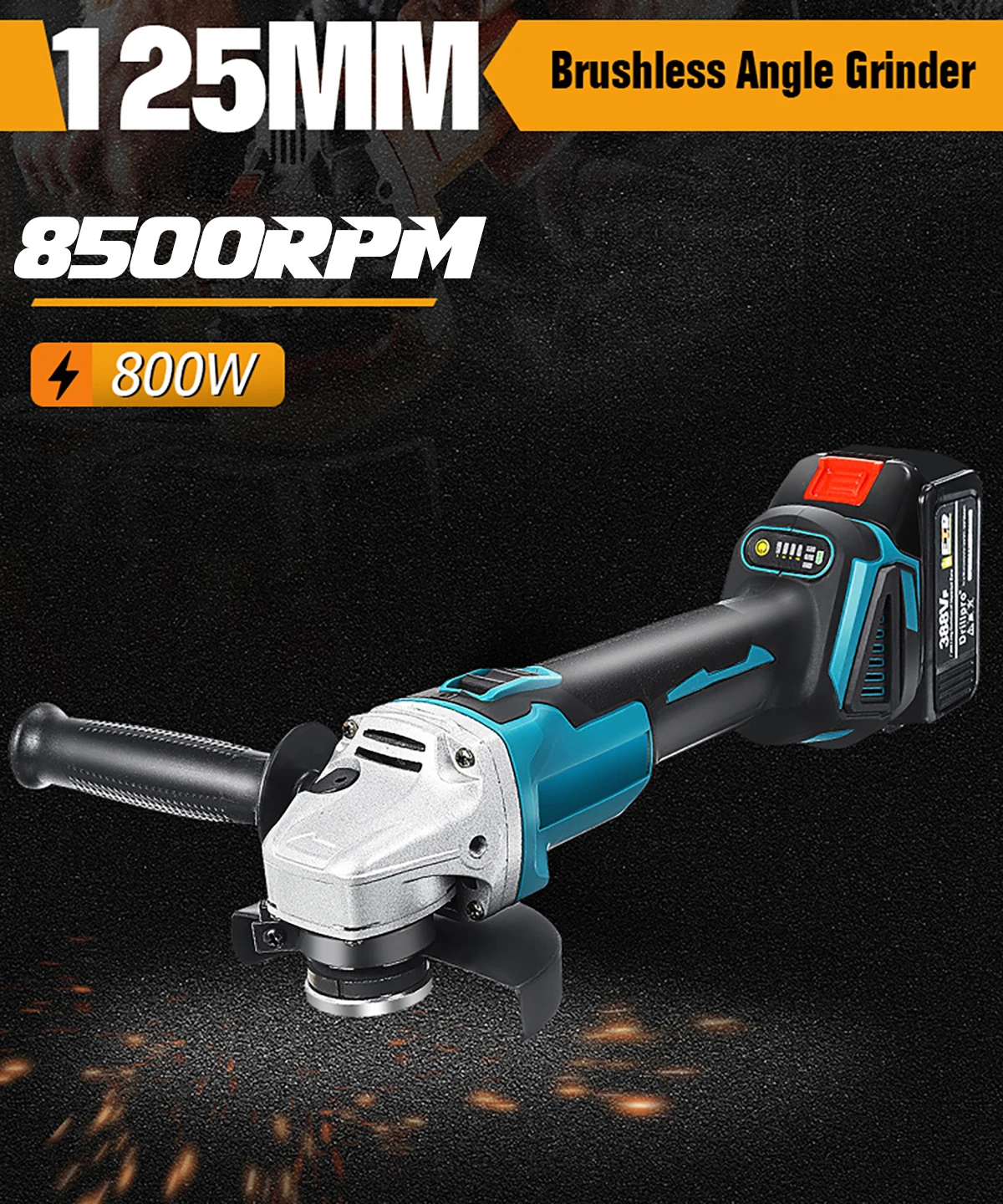 388vf 4 velocidade 125mm brushless elétrico angle grinder máquina de moagem sem fio carpintaria ferramenta elétrica para makita 18v bateria