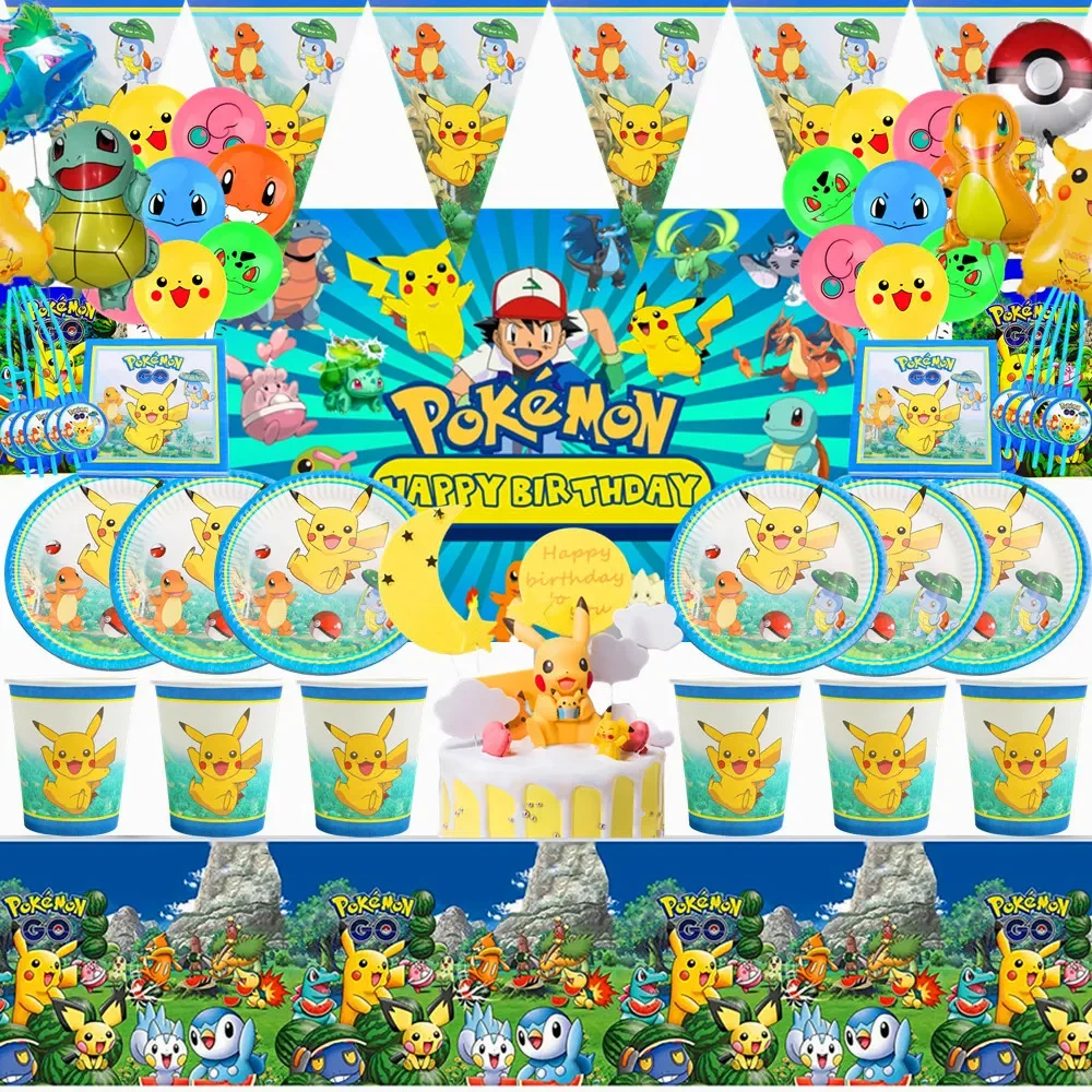 

Pokemon Theme Kids Birthday Party Decorations Disposable Tableware Set Balloons Backdrops Baby Shower Pikachu Party Supplies