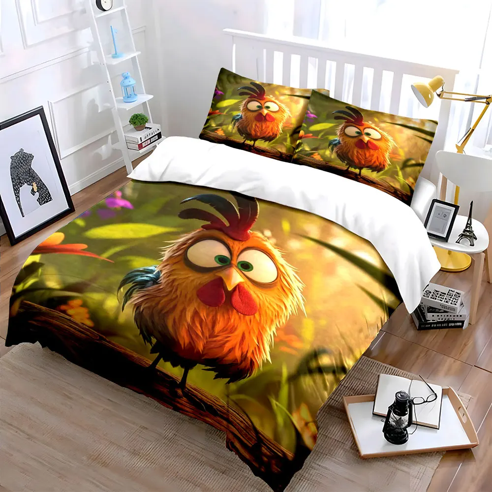 Adorable cartoon rooster on wood Print Bedding Set 1 Duvet Cover 2 Pillowcases for Adult and Children Luxury Gift Full Size