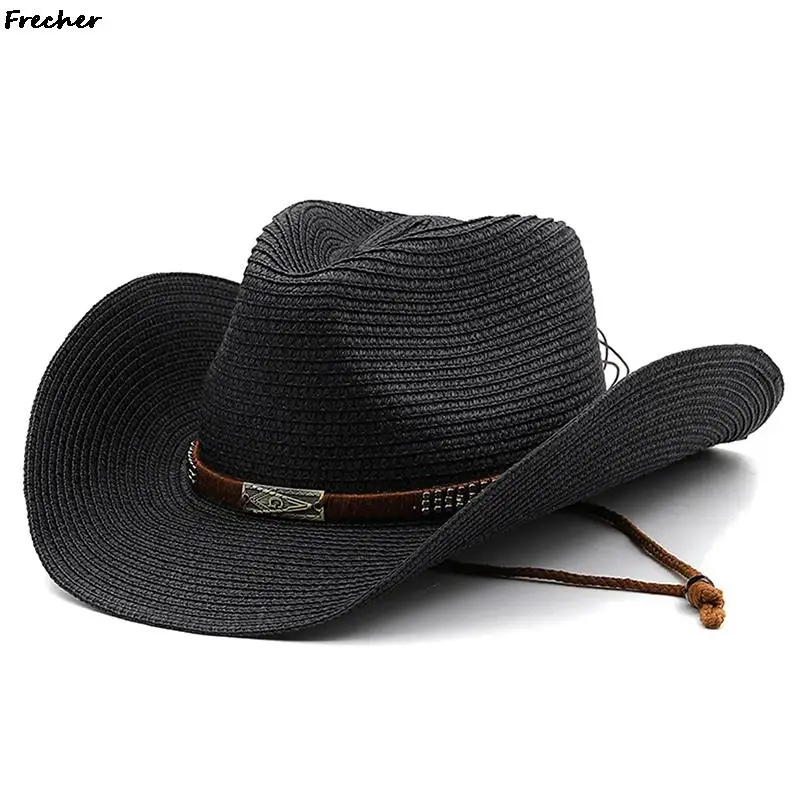 Men Western Cowboy Hat Straw Knight Sun Hats Male Retro Beach Caps Summer Holiday Travel Fedora UV Protection Riding Gorras