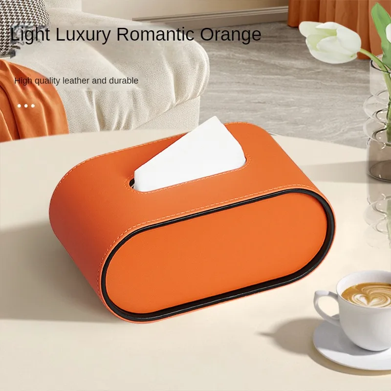 Paper Box Light Luxury High-end Living Room Creative Oval Leather Tissue Box Bedroom Desktop Napkin Storage Box