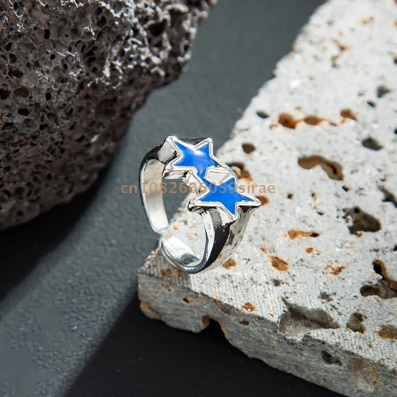 1 قطعة خمر الأسود بالتنقيط النفط الخماسي ستار المفتوحة خواتم للنساء الرجال الهيب هوب روك المعادن ستار قابل للتعديل زوجين خواتم مجوهرات