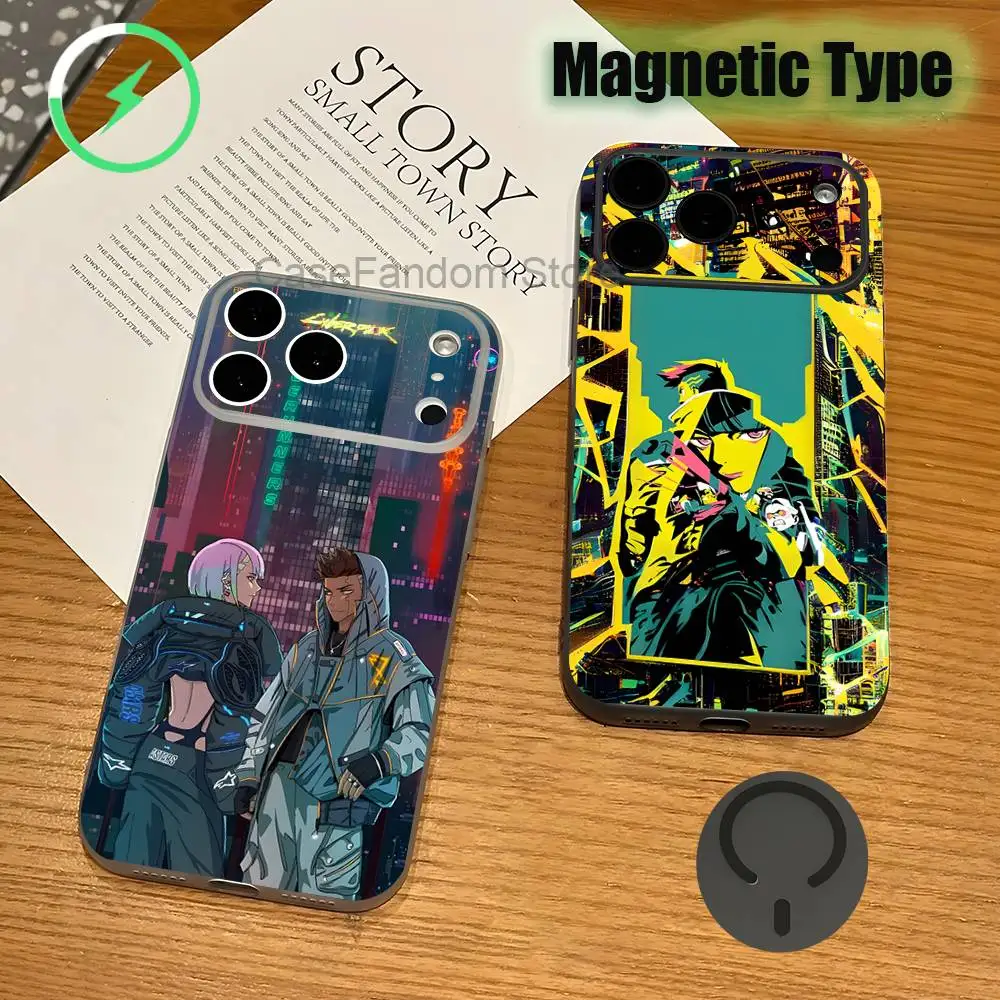 

E-Edgerunners Game Cyberpunk Shockproof Transparent gray Phone Case For iPhone 17,16,15,14,13,12,Pro,Max,Plus,Magnetic Charging