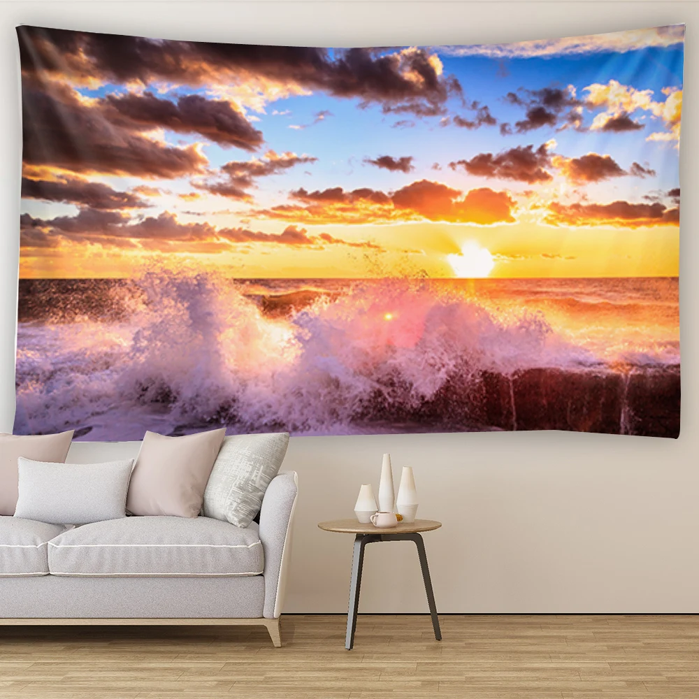 Seascape Sea Water Waves Wall Hanging Tapestry Beautiful Landscape Pattern Art Decor for Living Room Bedroom Home Decoration