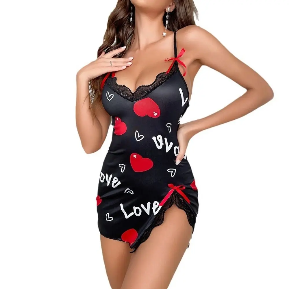 

Ночная рубашка на бретельках с сердечком и V-образным вырезом, ночная рубашка с кружевной отделкой и сердечком, ночная рубашка с глубоким V-образным вырезом и разрезом по бокам, летнее платье для сна