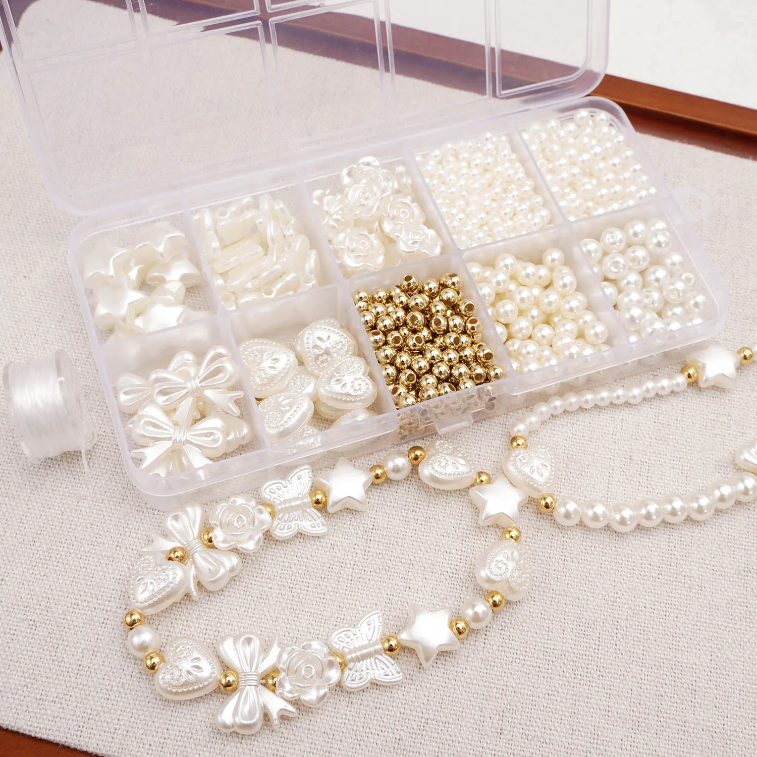 800pcs/box Faux Pearl Spacer Beads Kit For DIY Jewelry Making Supplies Bracelet, Necklace, Earring Accessories