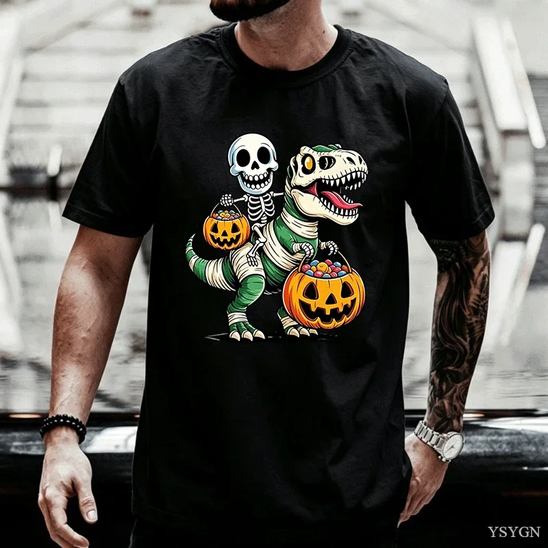Funny Halloween Skeleton Mummy Dino T Rex Women T Shirts Casual Tees Short Sleeve Round Collar T-Shirt Pure Cotton Tops