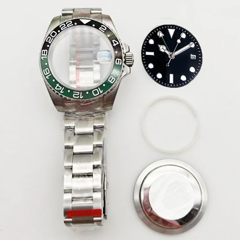 Caja de anillo de cerámica de acero inoxidable NH34 de 40mm, conjunto de esfera con correa, espejo de cristal de zafiro adecuado para movimiento 8215 2813 2836 NH35 NH36