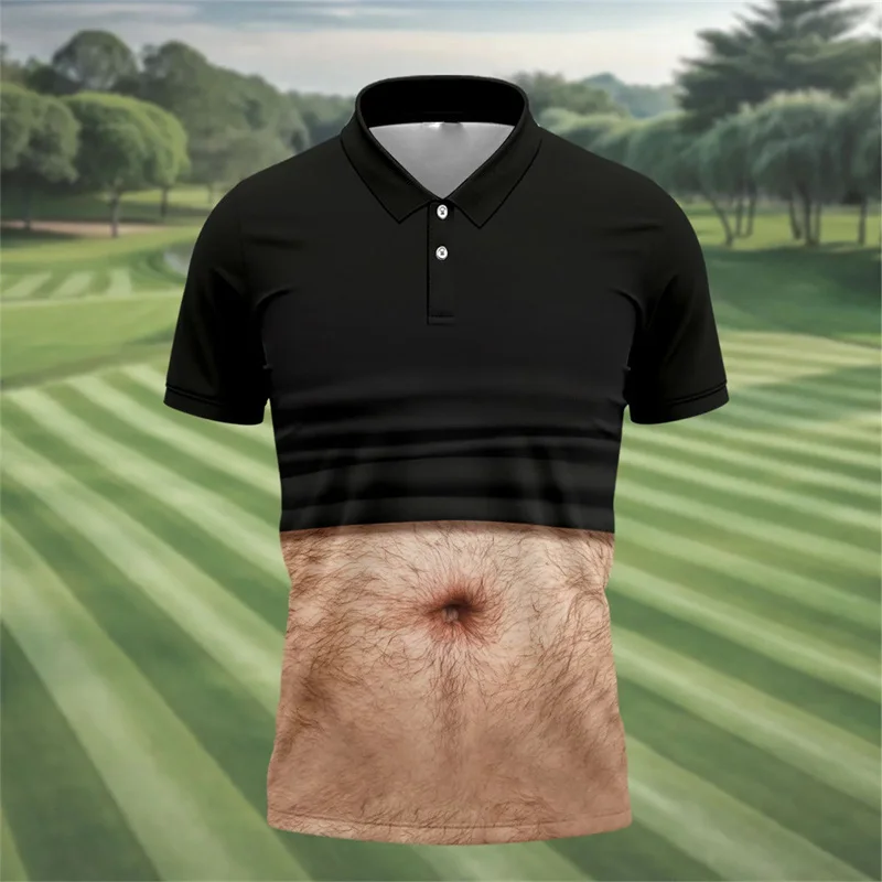 Funny 3D Print Big Belly Cosplay Golf Polo Shirt For Men's Clothing Short Sleeve Button Black Polo Personality New Unique Top
