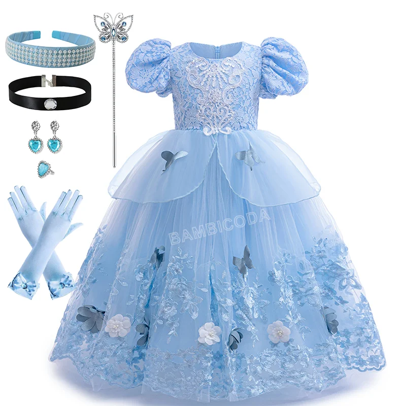 

NEW Girls Cinderella Cosplay Dress Up Clothes Princess Costume Kids Birthday Wedding Gown Girl Christmas Halloween Party Costume