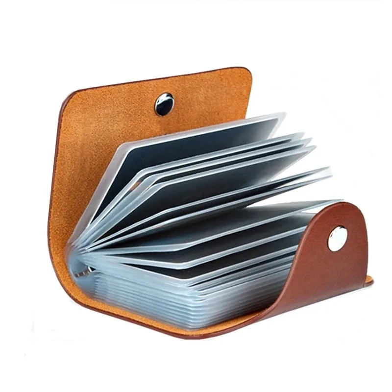 24 Slots Bits Card Holder Bag Simple Solid Color Pocket Case Men Women Credit ID Card Organizer Leather Cardholder Wallet 2023