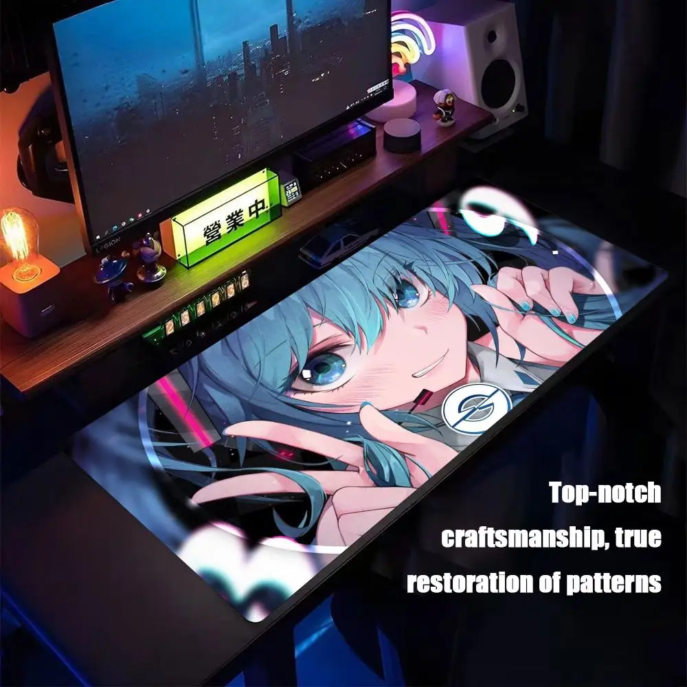 Cool H-hatsunES M-mikuS Anime Mouse Pad Tapetes de Mesa Teclado, Borracha Kawai, Tapete de Mesa Antiderrapante, XXL90x40cm