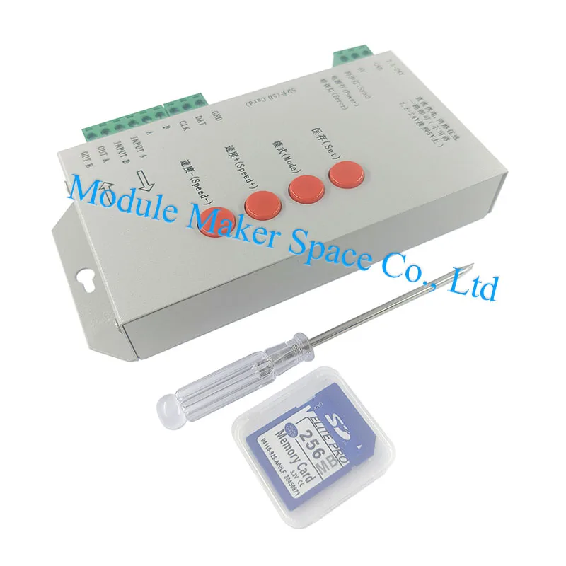Controlador LED T-1000S WS2811 com cartão TF de 256 MB, programável para faixa de pixel digital 2812B, fita de luz que muda de cor RGB