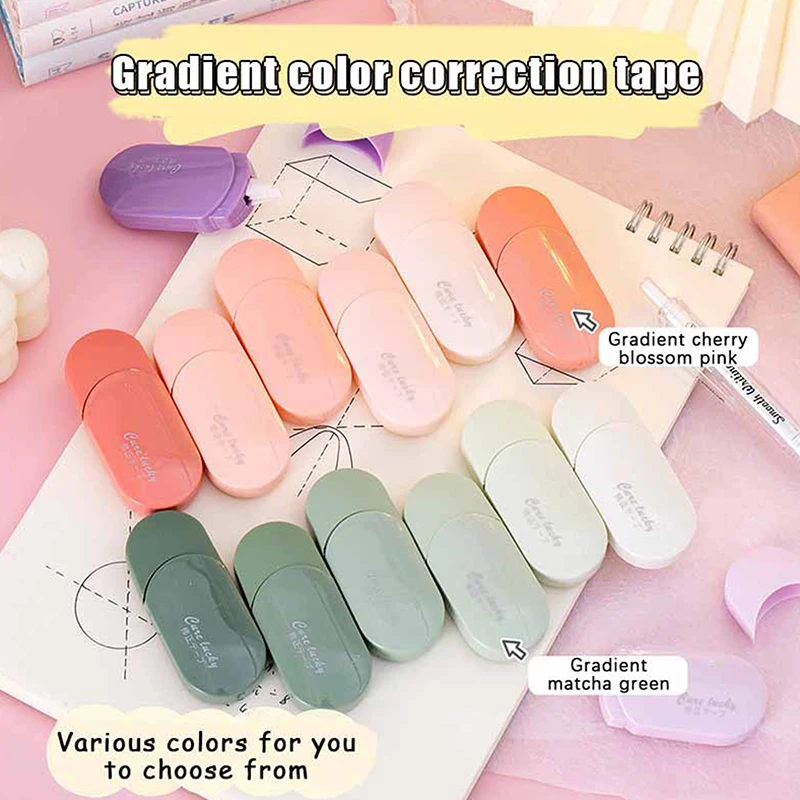 6Pcs Creative Gradient Color Correction Tapes Office Supplies Simple High-capacity Correction Tape Student Stationery Gifts