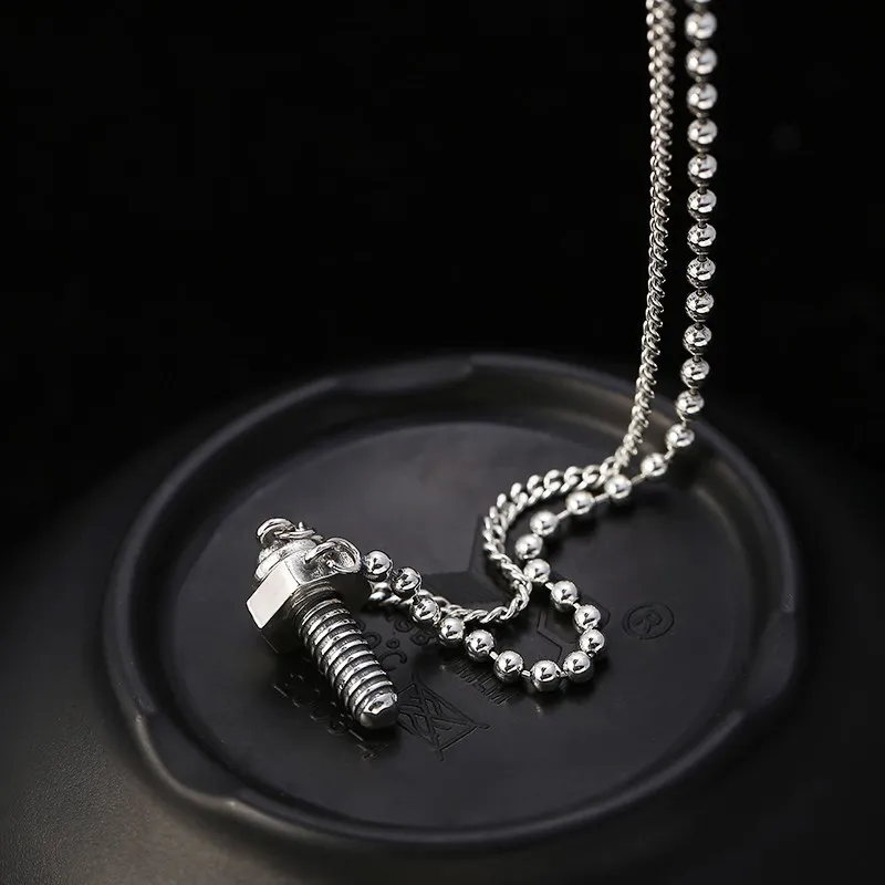 

S925 Sterling Silver Sen Series Retro Small Ball Necklace Women's Thai Silver Versatile Creative Screw Collar Splice Fine Chain