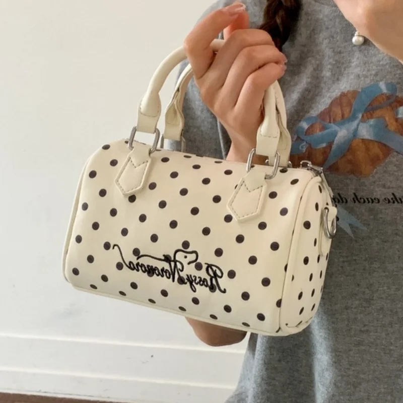 

Mini Korean Polka Dot Boston Bag Women's Sweet Style Handbag Casual Daily Crossbody Shoulder Bag Girls Commute Purse