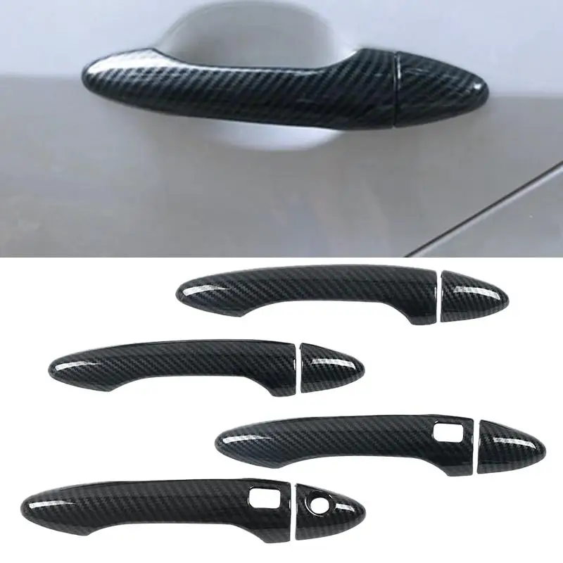 

New Front Rear Left Right Door Handle Cover Trim Frame Set Fit for Kia Forte K3 Cerato 2013-2017 Carbon Fiber Texture 3 Hole