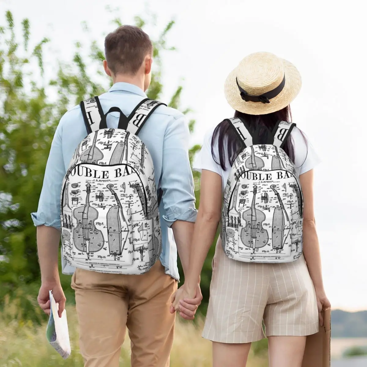 Double Bass Player Bassist Musical Instrument Vintage Student Backpack School Bag Hiking Travel Daypack Bookbag Shoulder Bags
