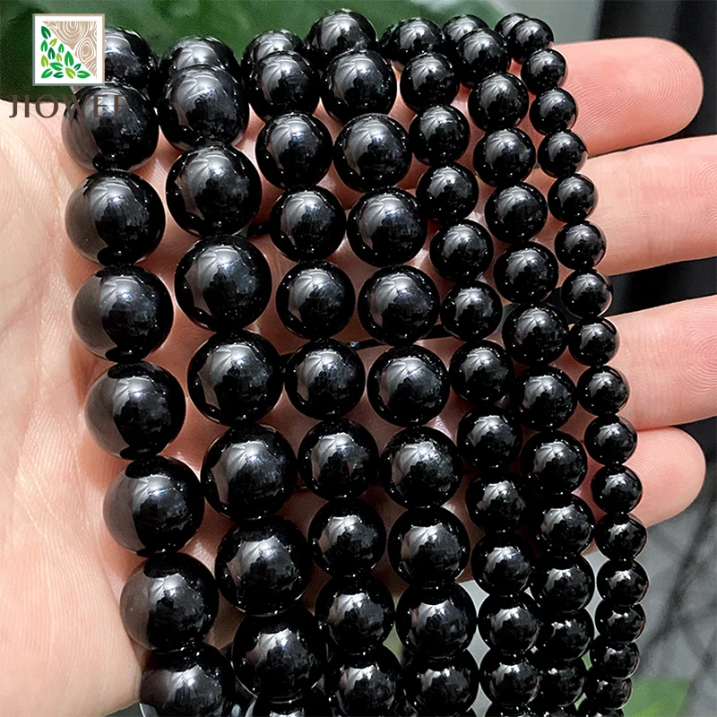 Natural Stone Smooth Black Agates Onyx Beads for Jewelry Making Loose Round Beads Diy Bracelet Necklace 15